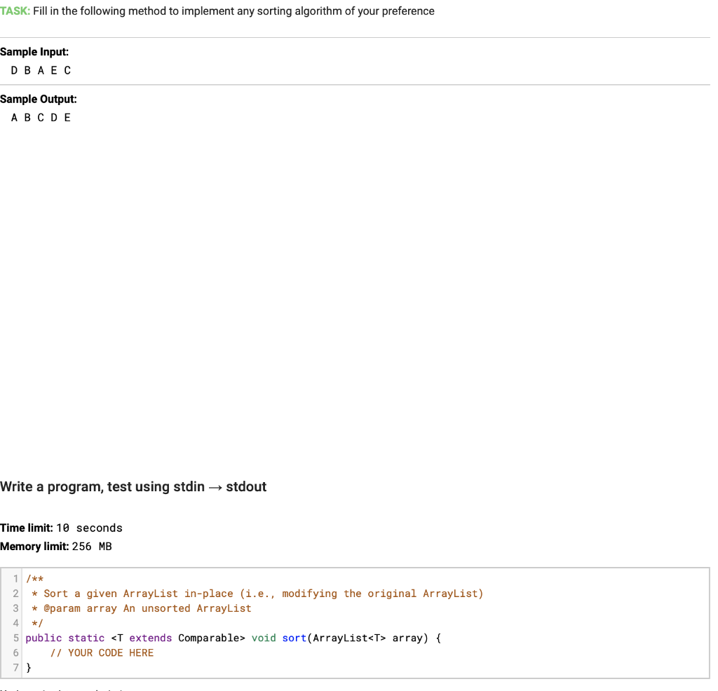 Solved TASK: Fill in the following method to implement any | Chegg.com