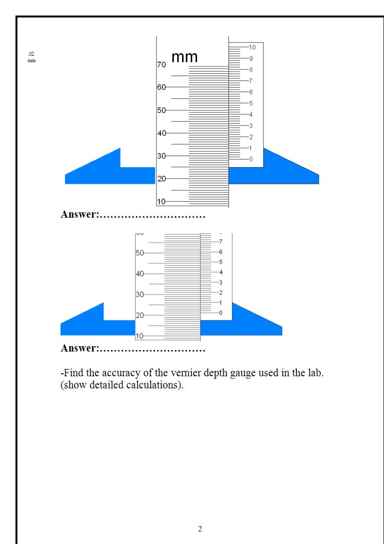 Solved Part 1 Vernier Depth Gauge Practical measurement