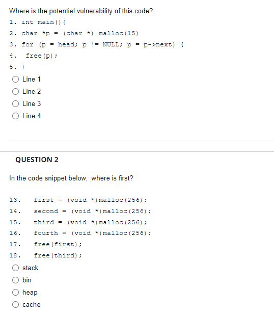 Solved Where is the potential vulnerability of this code? 1. | Chegg.com