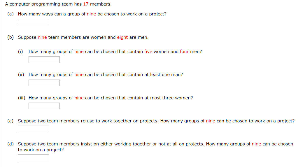 Solved A computer programming team has 17 members. (a) How