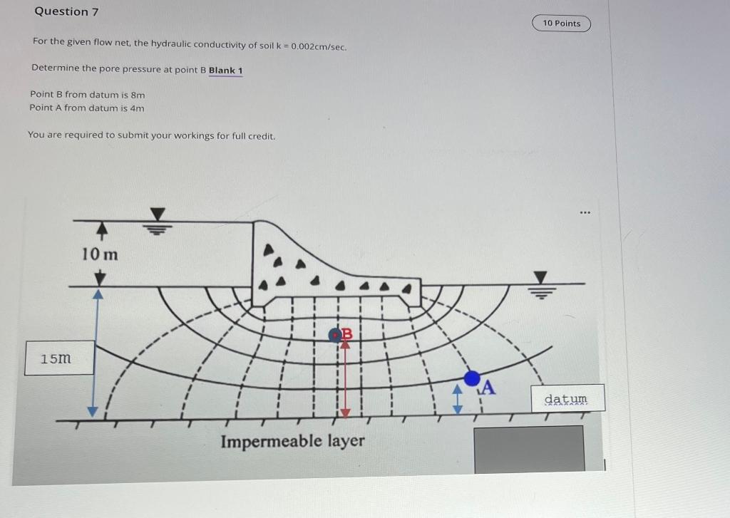 Solved Question 7 ( 10 Points For the given flow net, the | Chegg.com