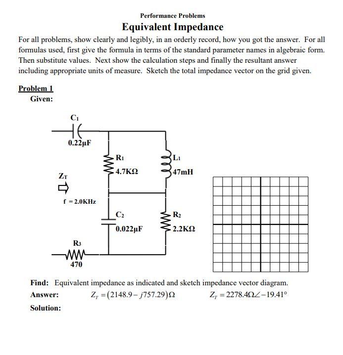 Solved Performance Problems Equivalent Impedance For all | Chegg.com