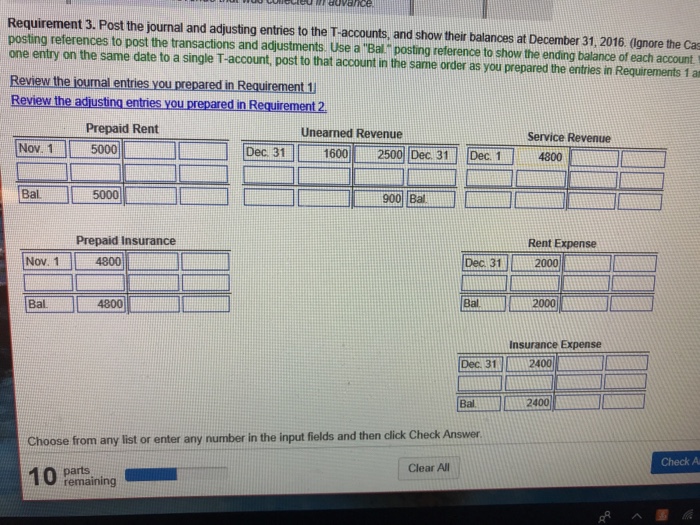 Solved Requirement 3. Post the journal and adjusting entries