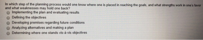 Solved In which step of the planning process would one know | Chegg.com