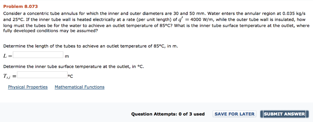 Solved Problem 8.073 Consider a concentric tube annulus for | Chegg.com