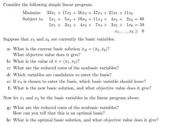 Solved Consider the following simple linear program: | Chegg.com