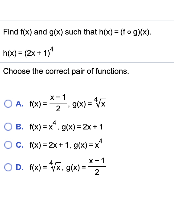 Solved Find F X And G X Such That H X F O G X H Chegg Com