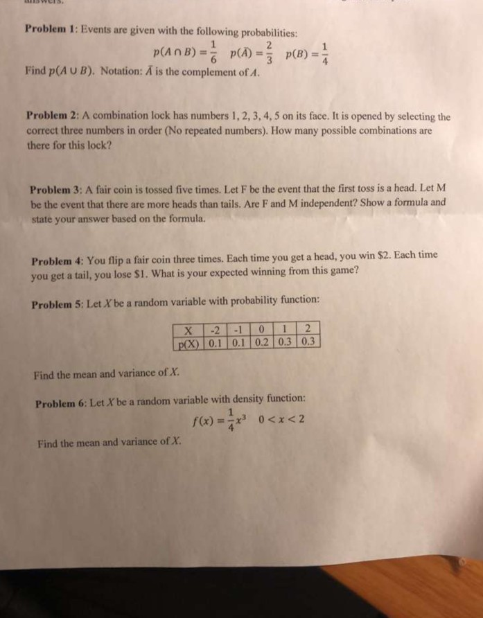 Solved Problem 1: Events are given with the following | Chegg.com