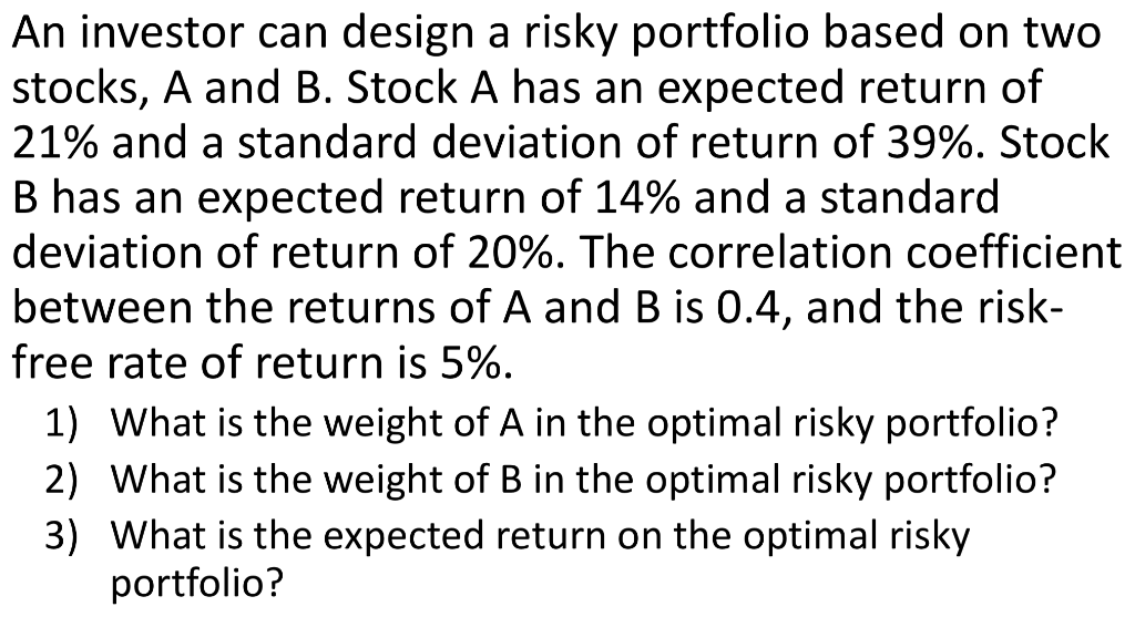 Solved An Investor Can Design A Risky Portfolio Based On Two | Chegg.com