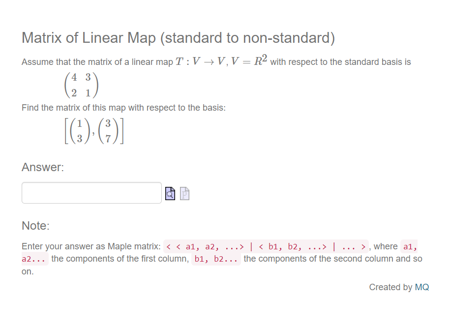 Solved Matrix of Linear Map (standard to non-standard) | Chegg.com