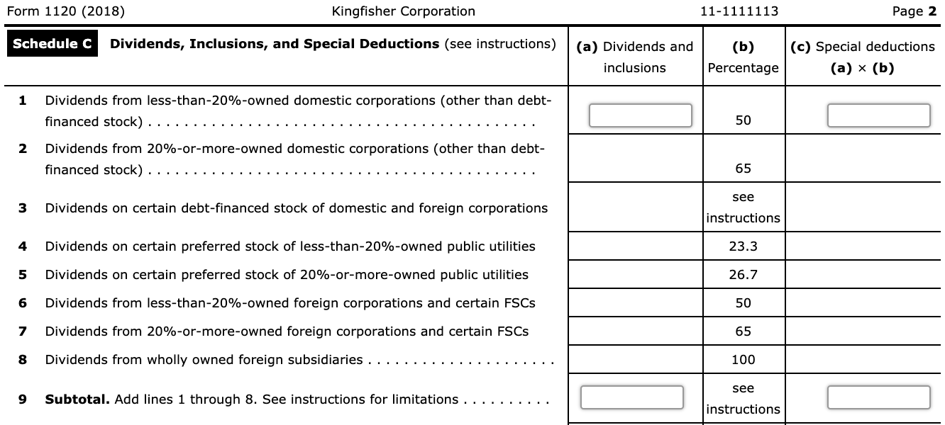 Complete Form 1120, pages 1, 2 and 3 for Kingfisher