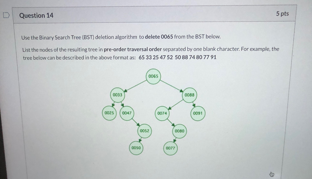 Solved Question 14 5 pts Use the Binary Search Tree (BST) | Chegg.com