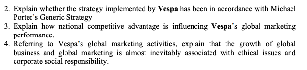 Solved 2. Explain whether the strategy implemented by Vespa | Chegg.com