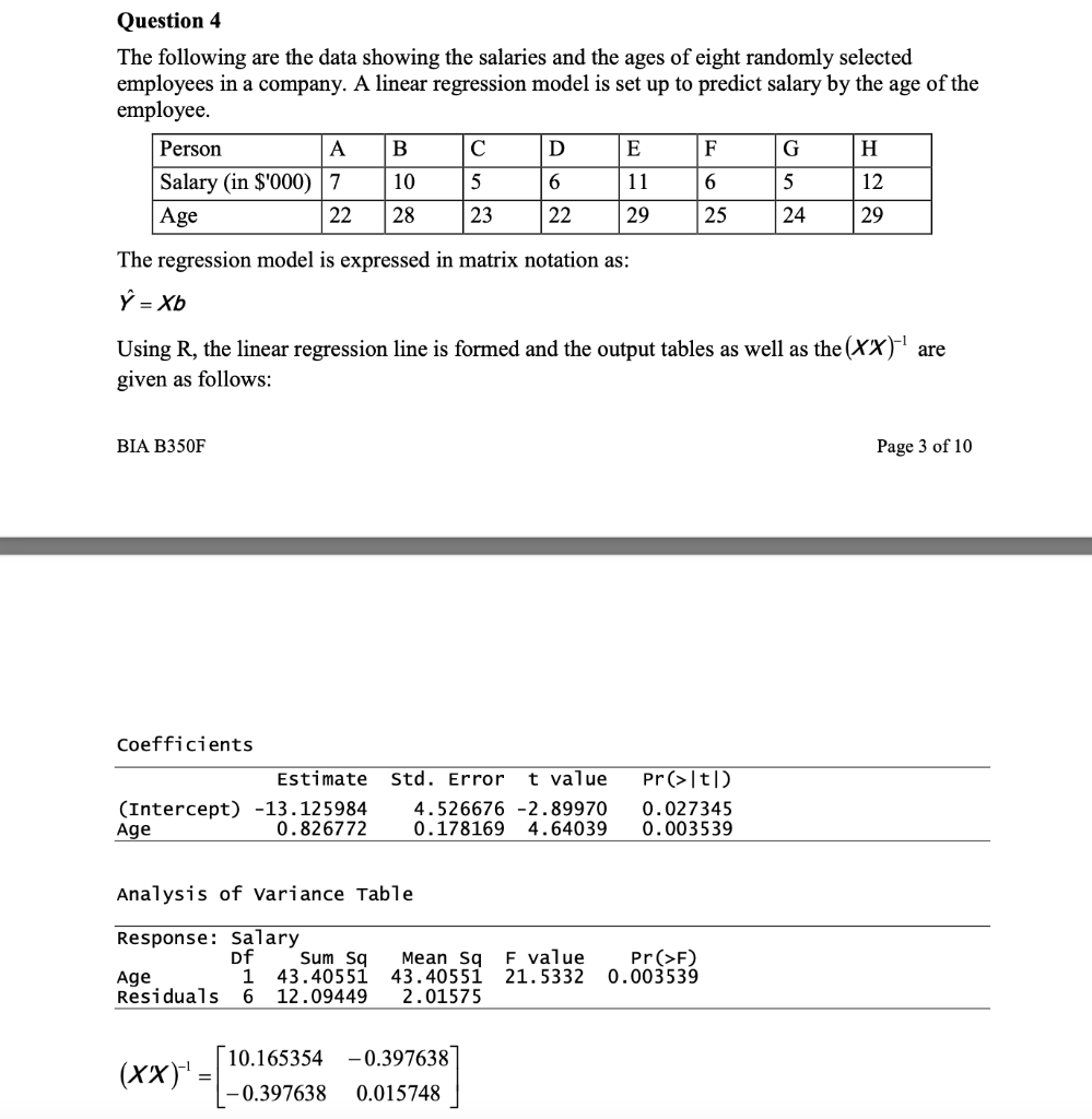 Solved The following are the data showing the salaries and | Chegg.com