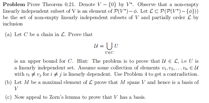 Solved Problem Prove Theorem 0.21. Denote V – {0} by V*. | Chegg.com