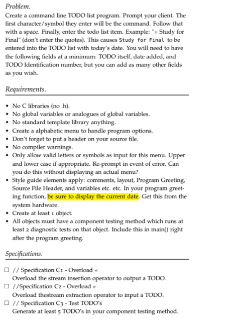 Problem Create a command line TODO list program. | Chegg.com