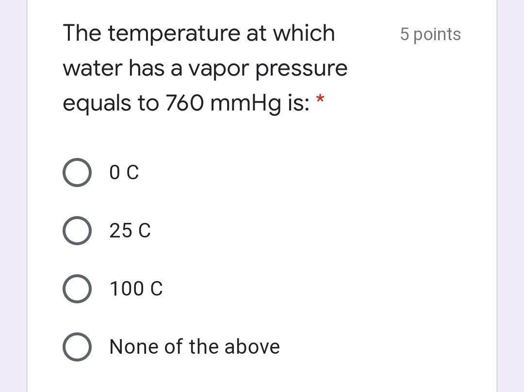 Solved 5 points The temperature at which water has a vapor | Chegg.com