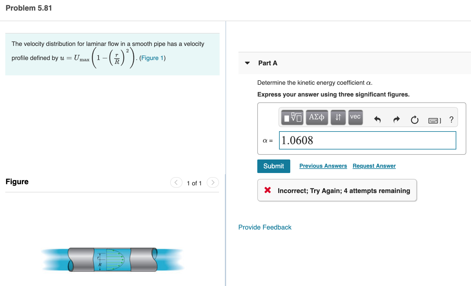 Solved The velocity distribution for laminar flow in a | Chegg.com