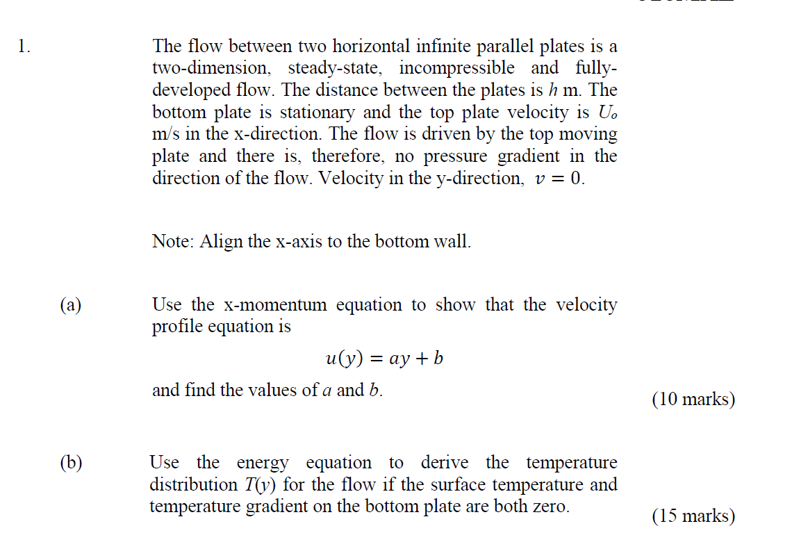 Solved 1. The flow between two horizontal infinite parallel | Chegg.com