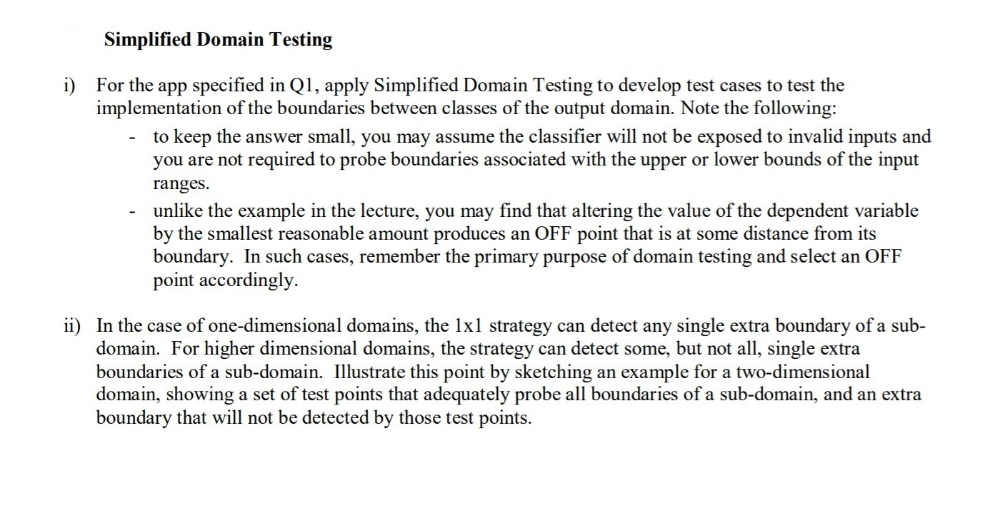 Simplified Domain Testing i) For the app specified in | Chegg.com