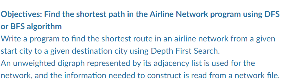 Objectives Find The Shortest Path In The Airline Chegg