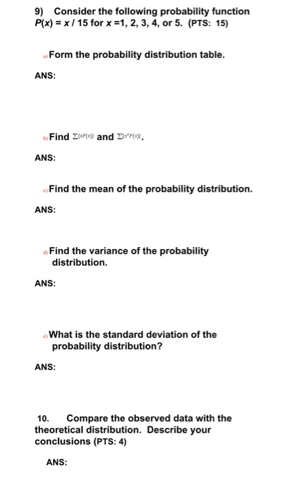 Solved 9) Consider the following probability function P(x) | Chegg.com