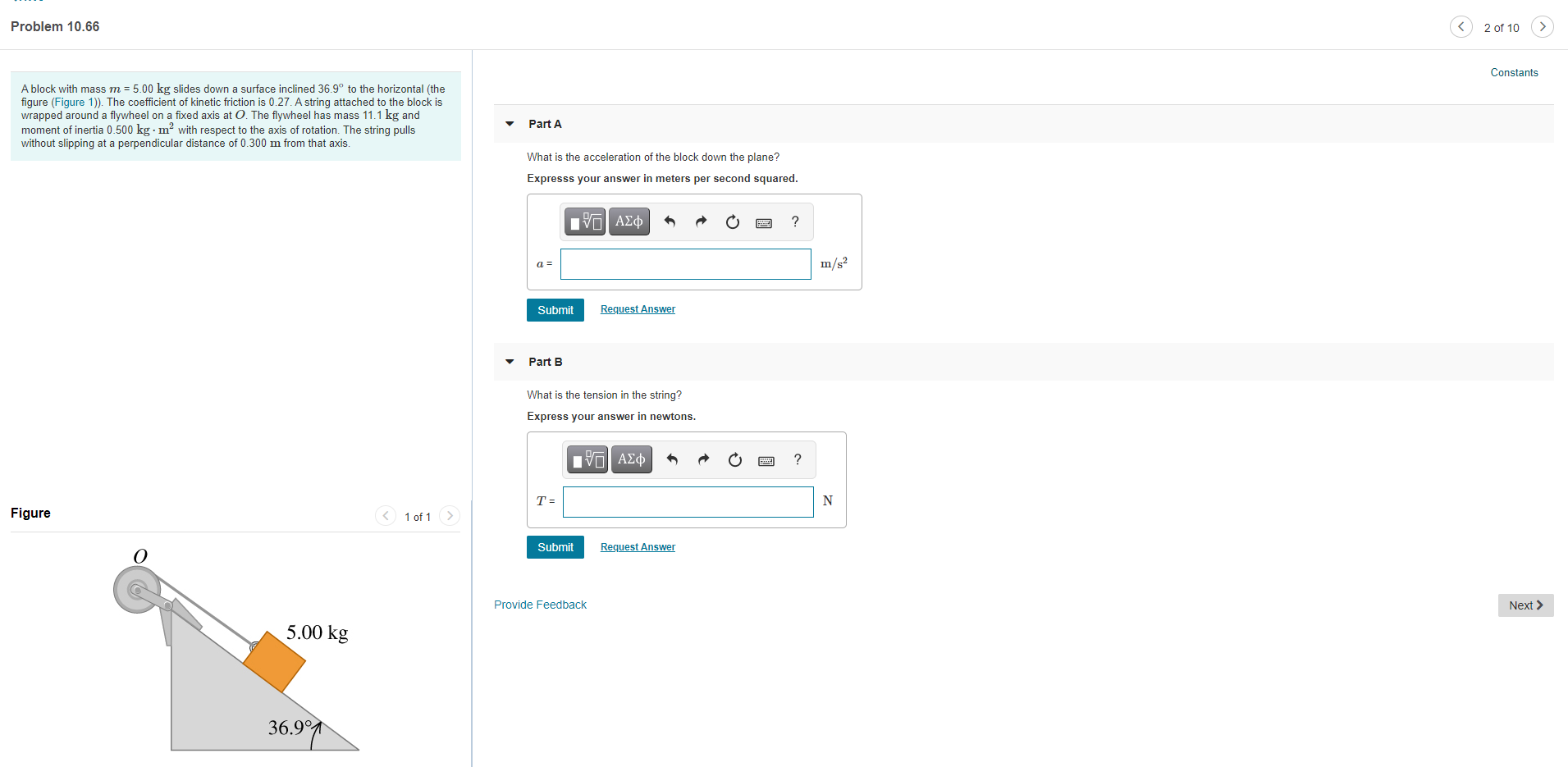 Solved Problem 10.66 2 of 10 Constants A block with mass m = | Chegg.com