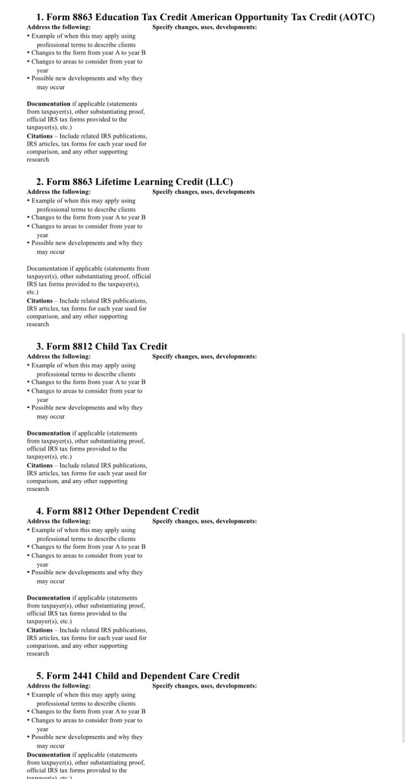 Research to compare tax credits and their