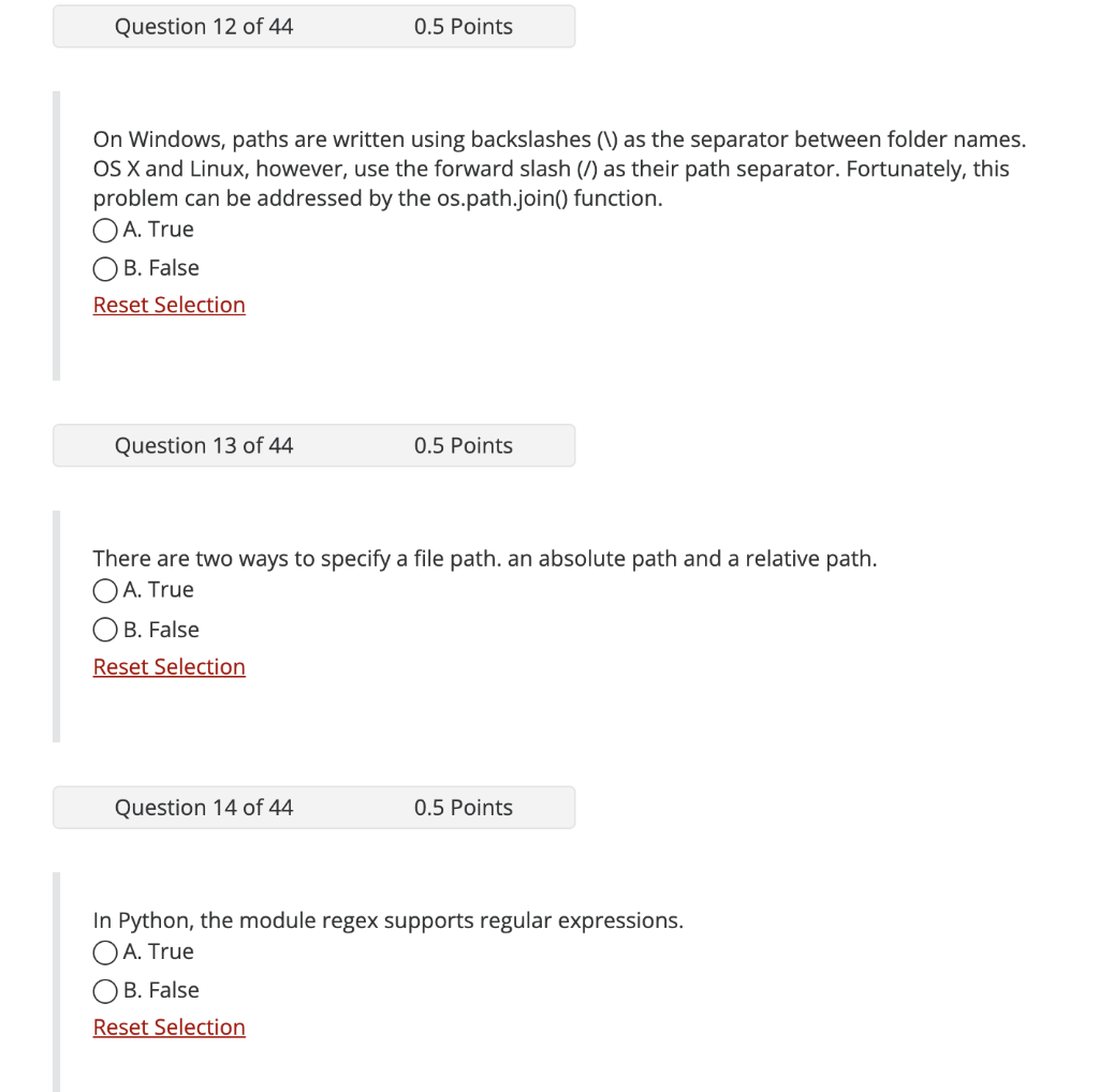 Solved Question 12 of 44 0.5 Points On Windows, paths are | Chegg.com