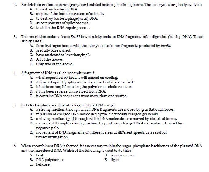 Solved 2. Restriction endonucleases (enzymes) existed before | Chegg.com