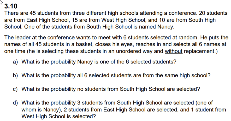 Solved 3.10 There are 45 students from three different high | Chegg.com