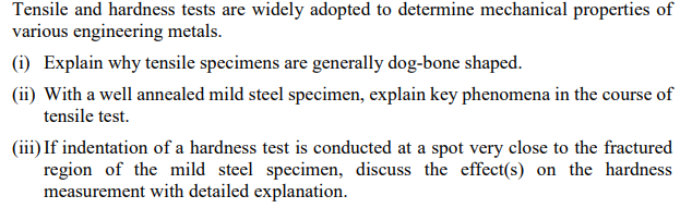 Solved Tensile and hardness tests are widely adopted to | Chegg.com