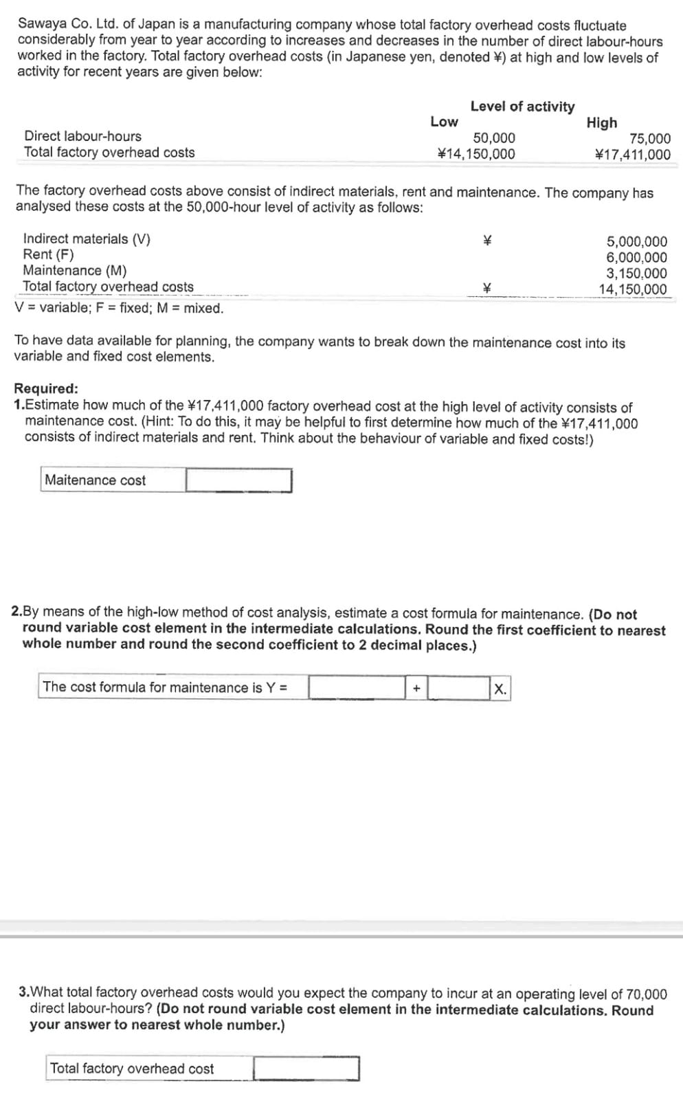 Solved Nova Company's total overhead costs at various levels