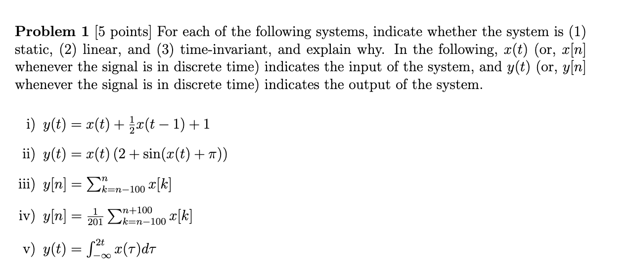 Solved Problem 1 [5 points) For each of the following | Chegg.com