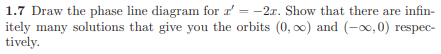 Solved 1.7 Draw the phase line diagram for x′=−2x. Show that | Chegg.com