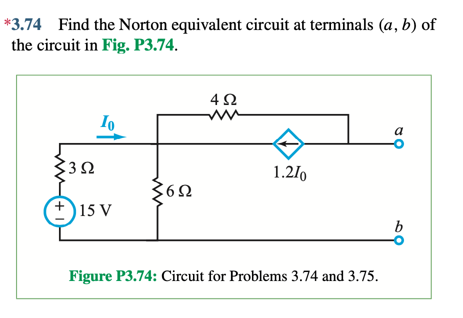 Solved *3.74 Find The Norton Equivalent Circuit At Terminals | Chegg.com