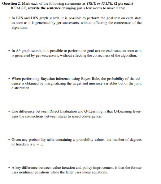 Solved Question 2. Mark each of the following statements as | Chegg.com