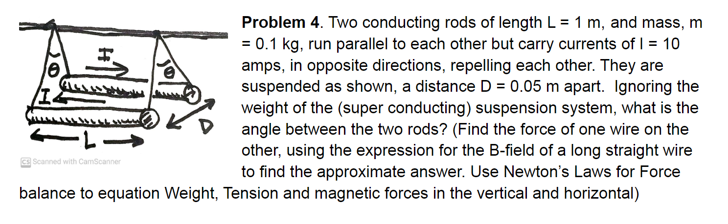 Solved Problem 4. Two conducting rods of length L=1 m, and | Chegg.com