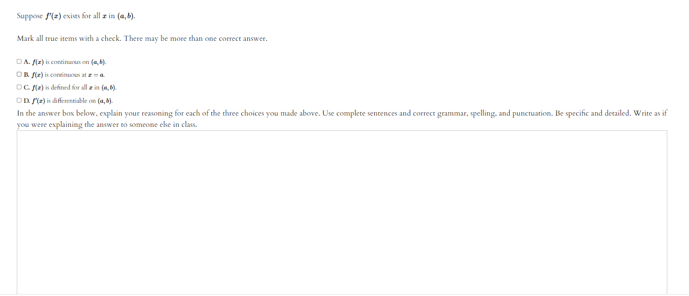 Solved Suppose f'(2) exists for all 3 in (a, b). Mark all | Chegg.com
