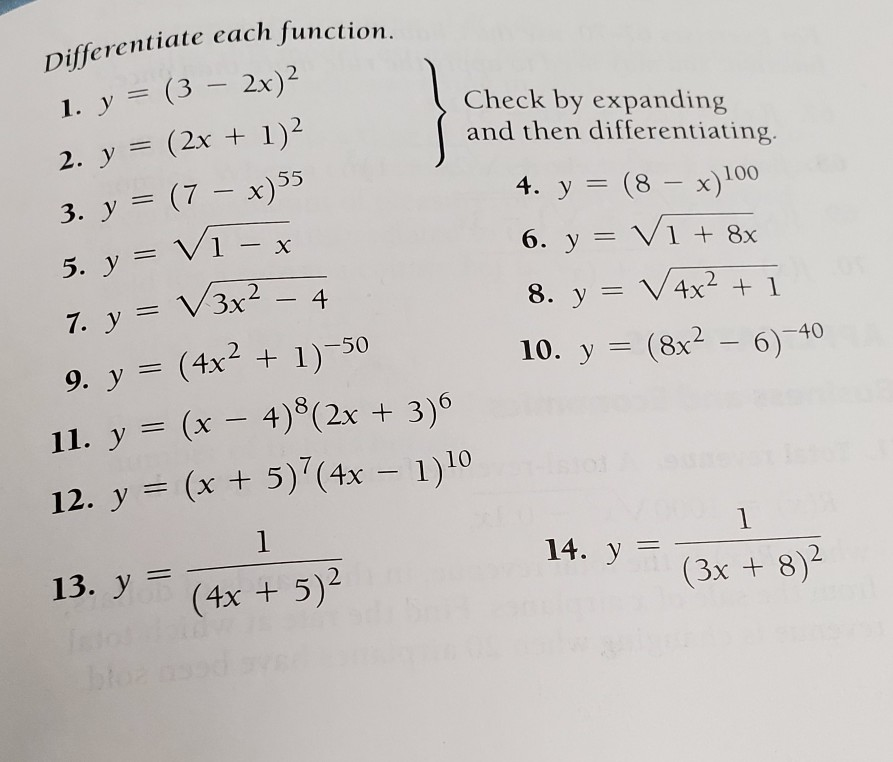 Differentiate Each Function 1 Y 3 2x 2 2 Y Chegg Com