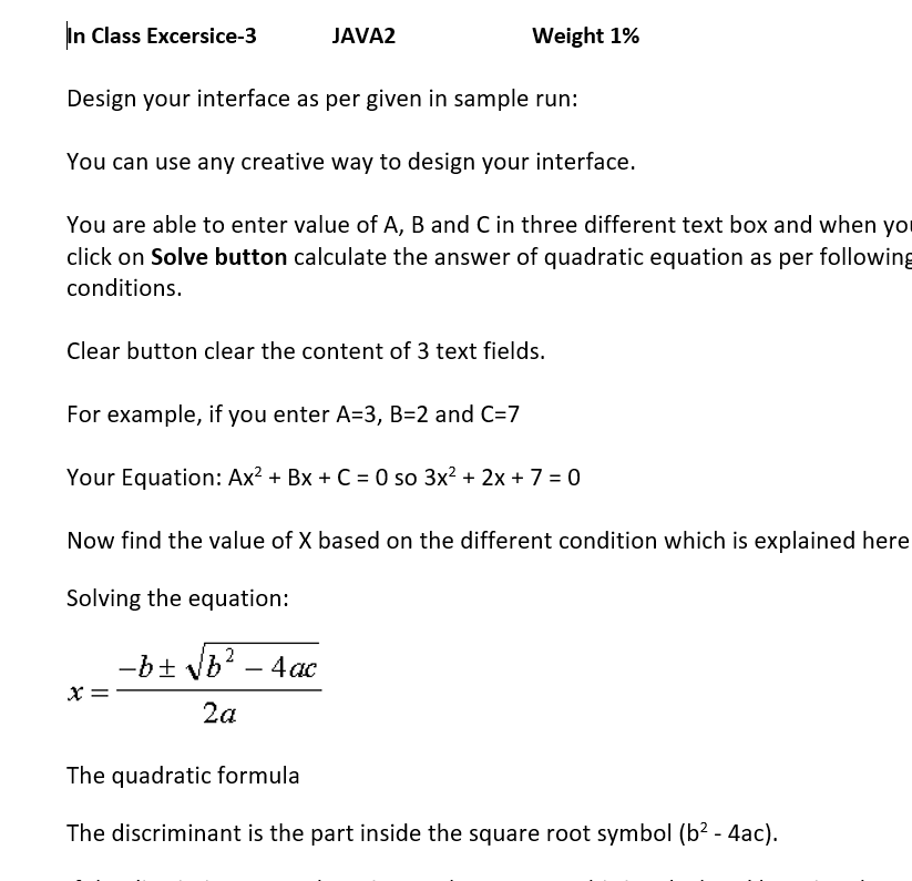 Solved In Class Excersice-3 JAVA2 Design your interface as | Chegg.com
