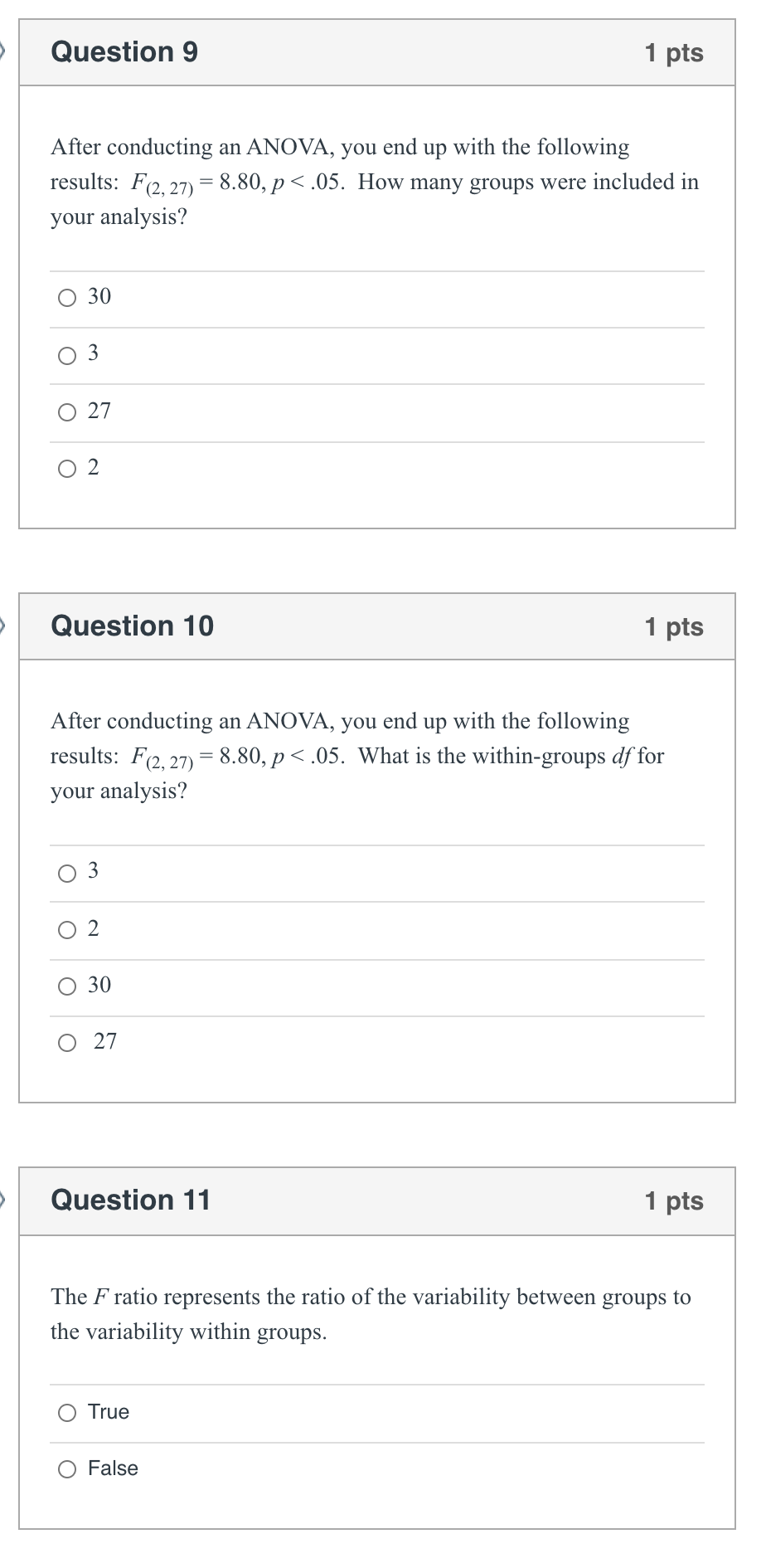 Solved Question 1 1 pts A researcher is looking at the | Chegg.com