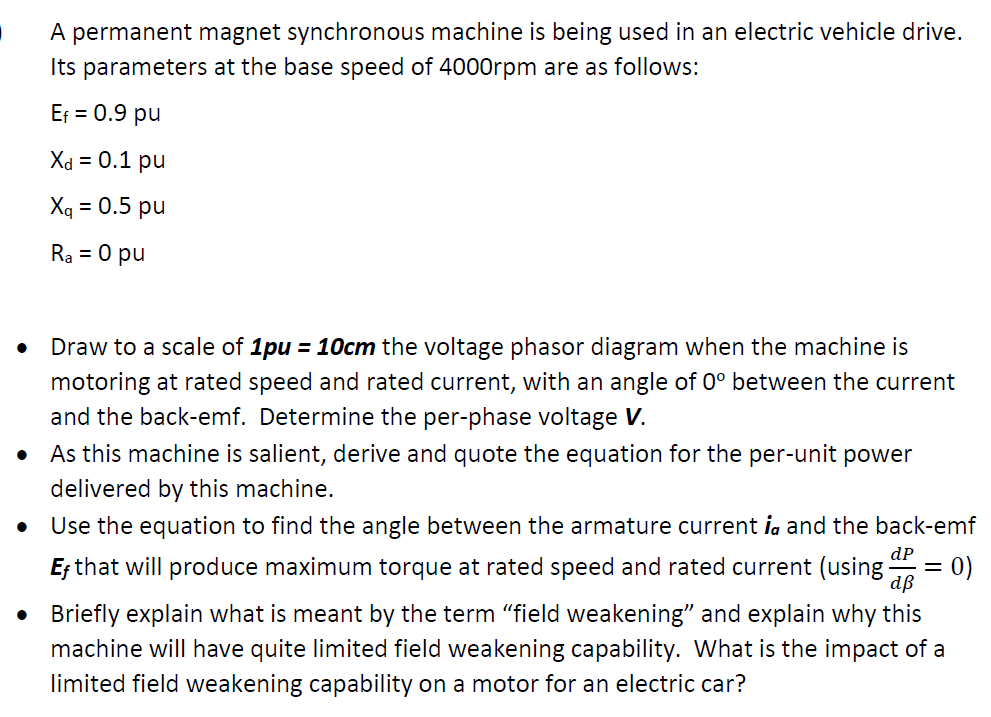 Solved A permanent magnet synchronous machine is being used | Chegg.com