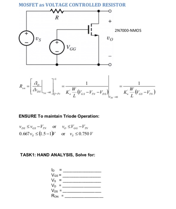 MOSFET as VOLTAGE CONTROLLED RESISTOR 2N7000NMOS