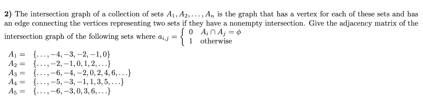 Solved 2) The intersection graph of a collection of sets | Chegg.com