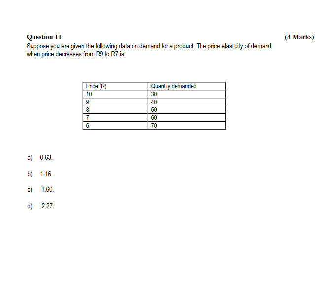 Solved Question 11 Suppose you are given the following data | Chegg.com
