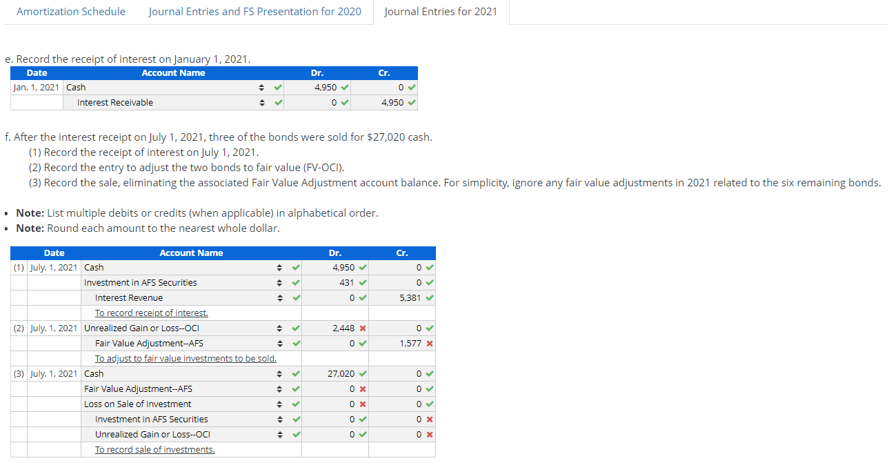 Solved Recording Entries for AFS Debt Securities, Effective