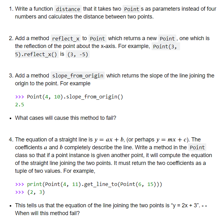 Solved 1. Write a function distance that it takes two point | Chegg.com