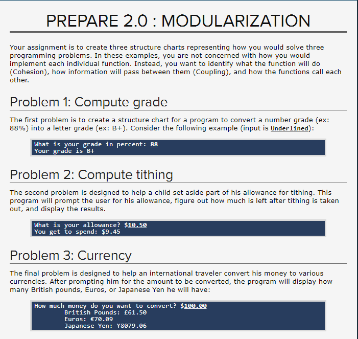 Solved PREPARE 2.0: MODULARIZATION Your assignment is to | Chegg.com