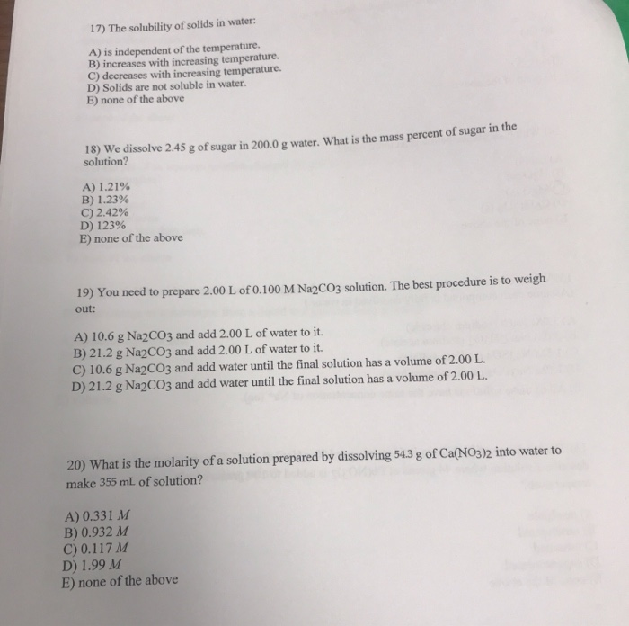 Solved 17) The solubility of solids in water: A) is | Chegg.com